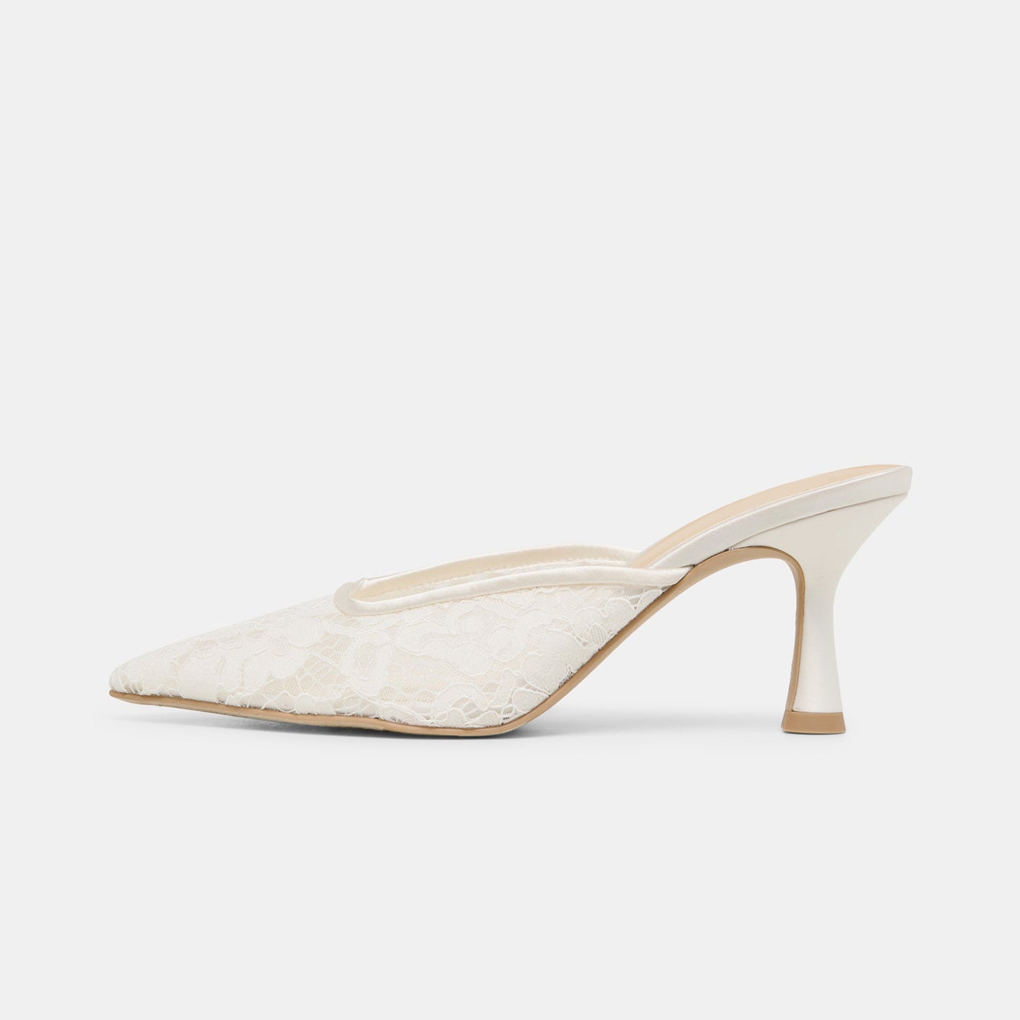 White Lace Mesh Pointed-Toe Stylish Front Bow Backless High Heels