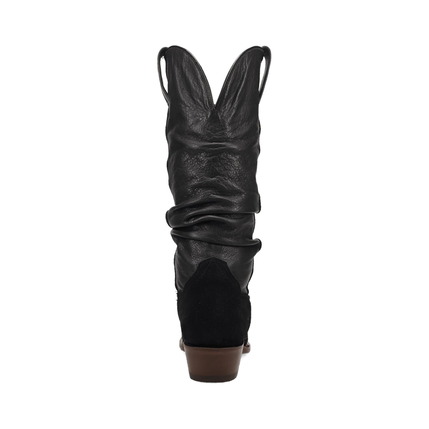 Black Contrast Vegan Leather And Faux Suede Snip-Toe Slouch Chic Mid Calf Cowgirl Boots