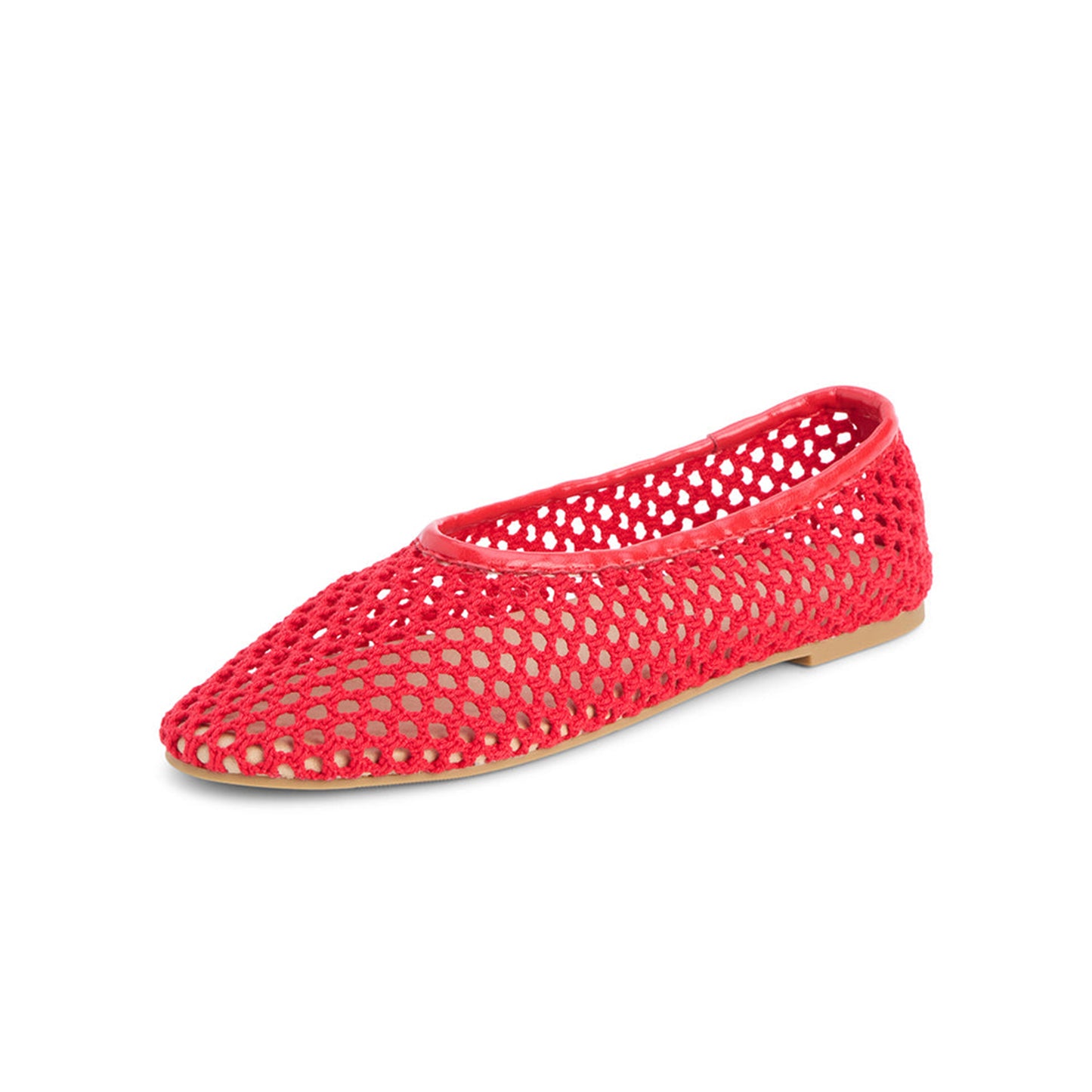 Red Woven Vegan Leather Round-Toe Slip-On Stylish Flats