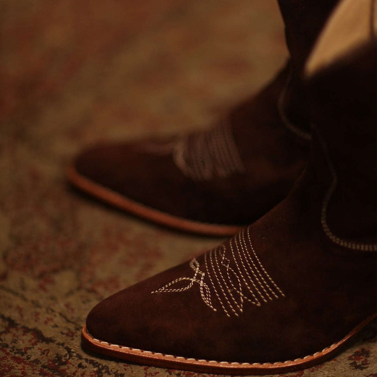 Brown Faux Suede Round-Toe Classic Stitch Full-Zip Ankle Cowgirl Boots