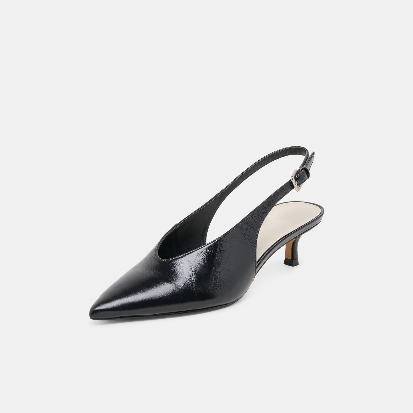 Black Classic Pointed-Toe Slip-On Slingback Kitten Heels