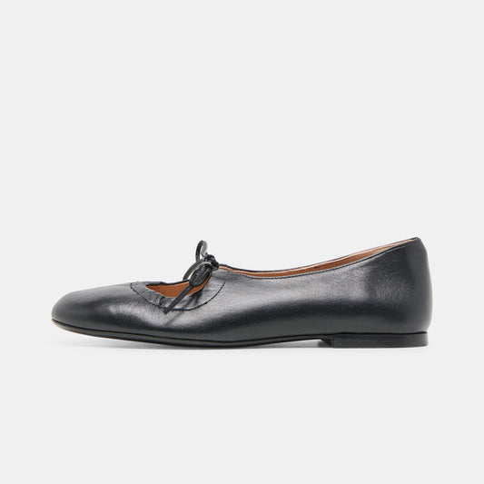Black Round-Toe Middle Strap Slip-On Ballet Flats
