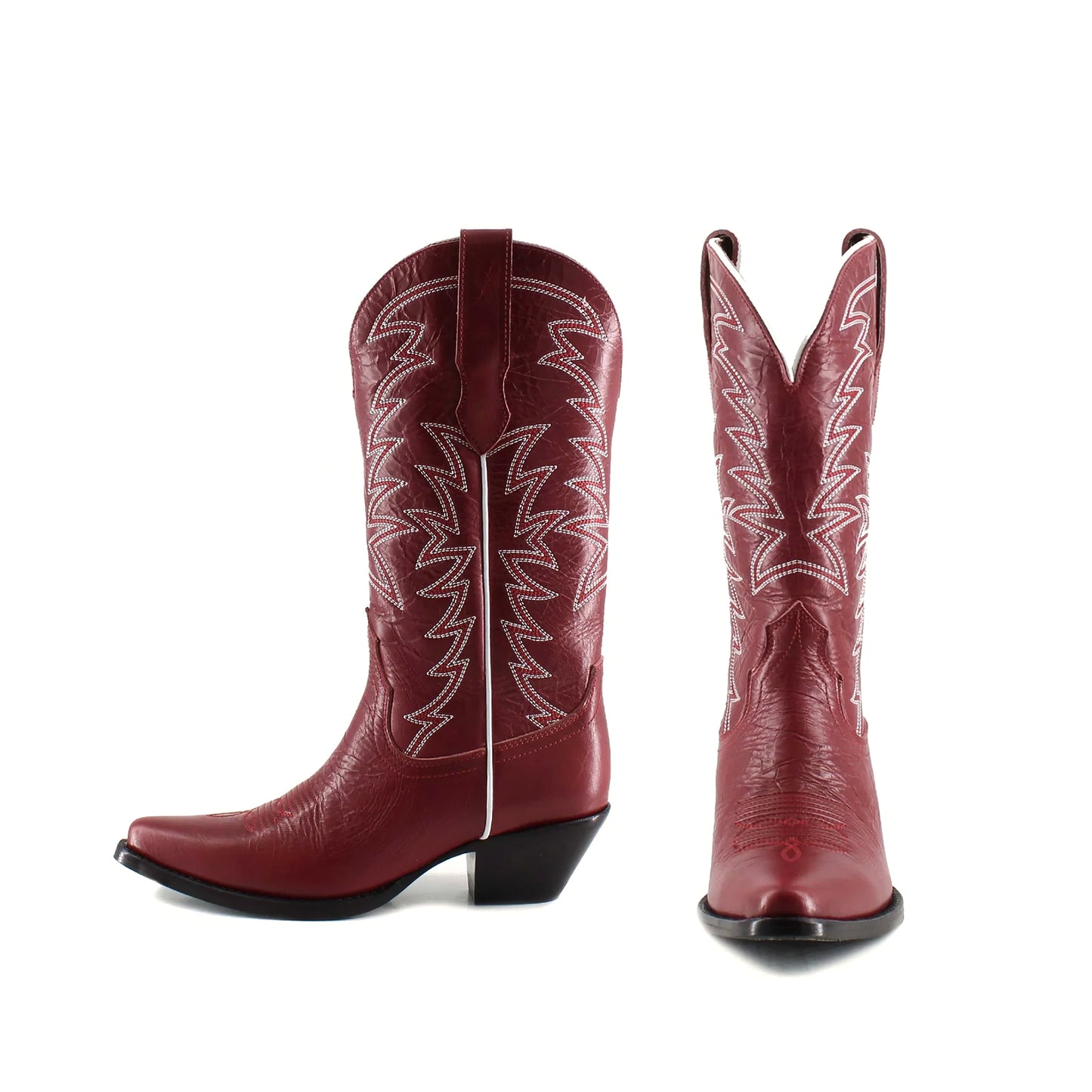 Red Snip-Toe Embroidery Western Mid Calf Cowgirl Boots
