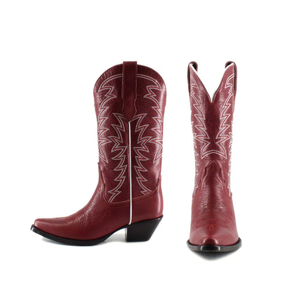 Red Snip-Toe Embroidery Western Mid Calf Cowgirl Boots