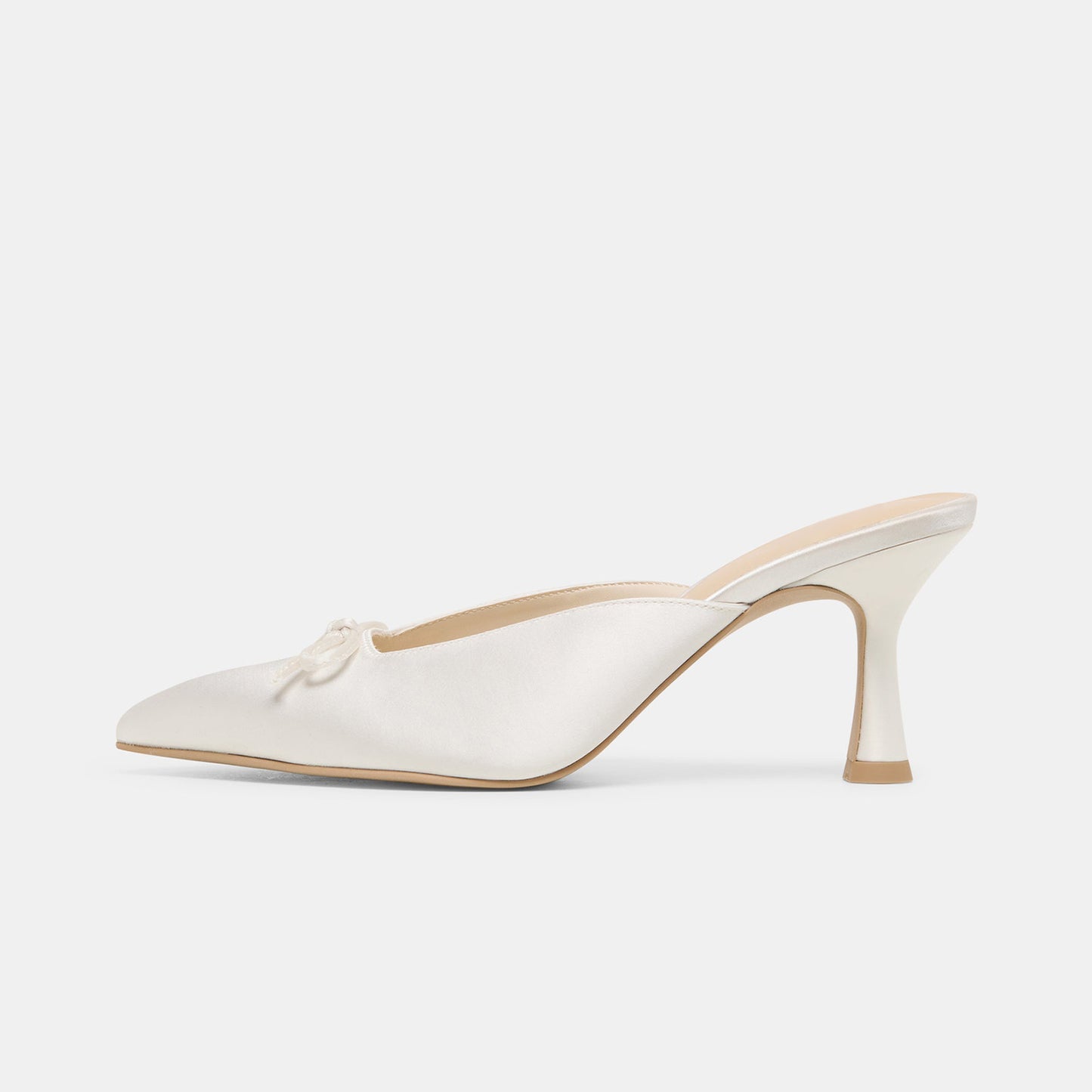 White Satin Pointed-Toe Stylish Front Bow Backless High Heels