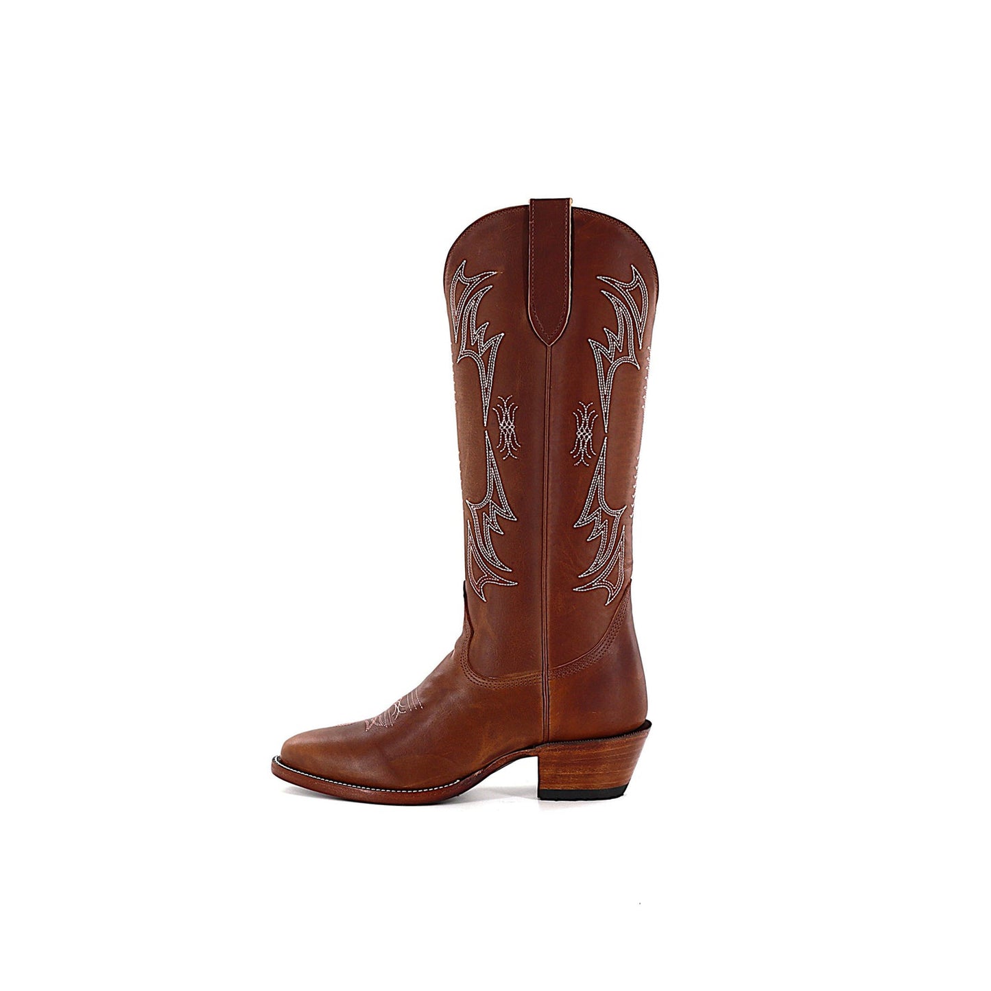 Cognac Round-Toe Embroidery Mid Calf Cowgirl Boots