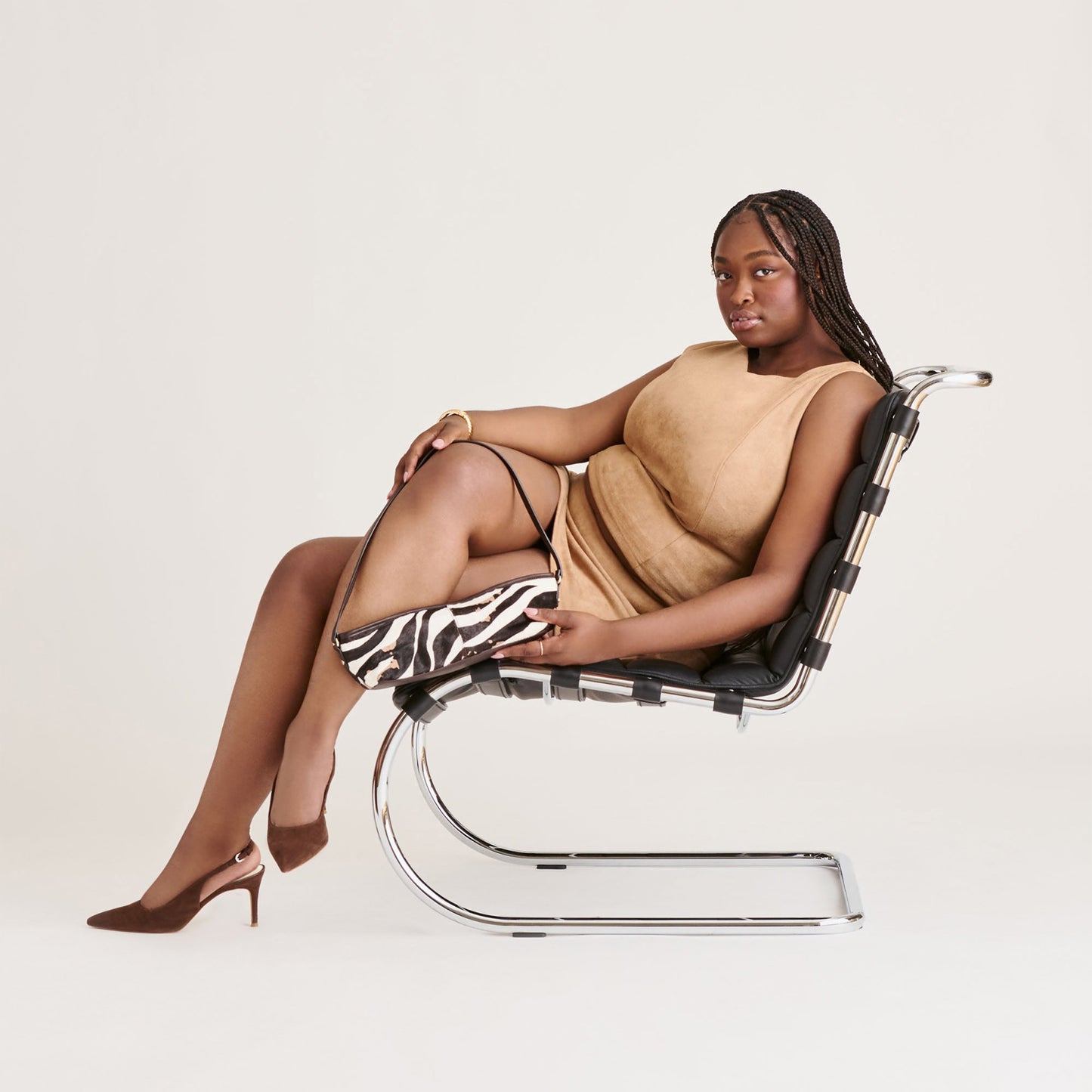 Dark Brown Faux Suede Classic Pointed-Toe Buckle Slingback Kitten Heels