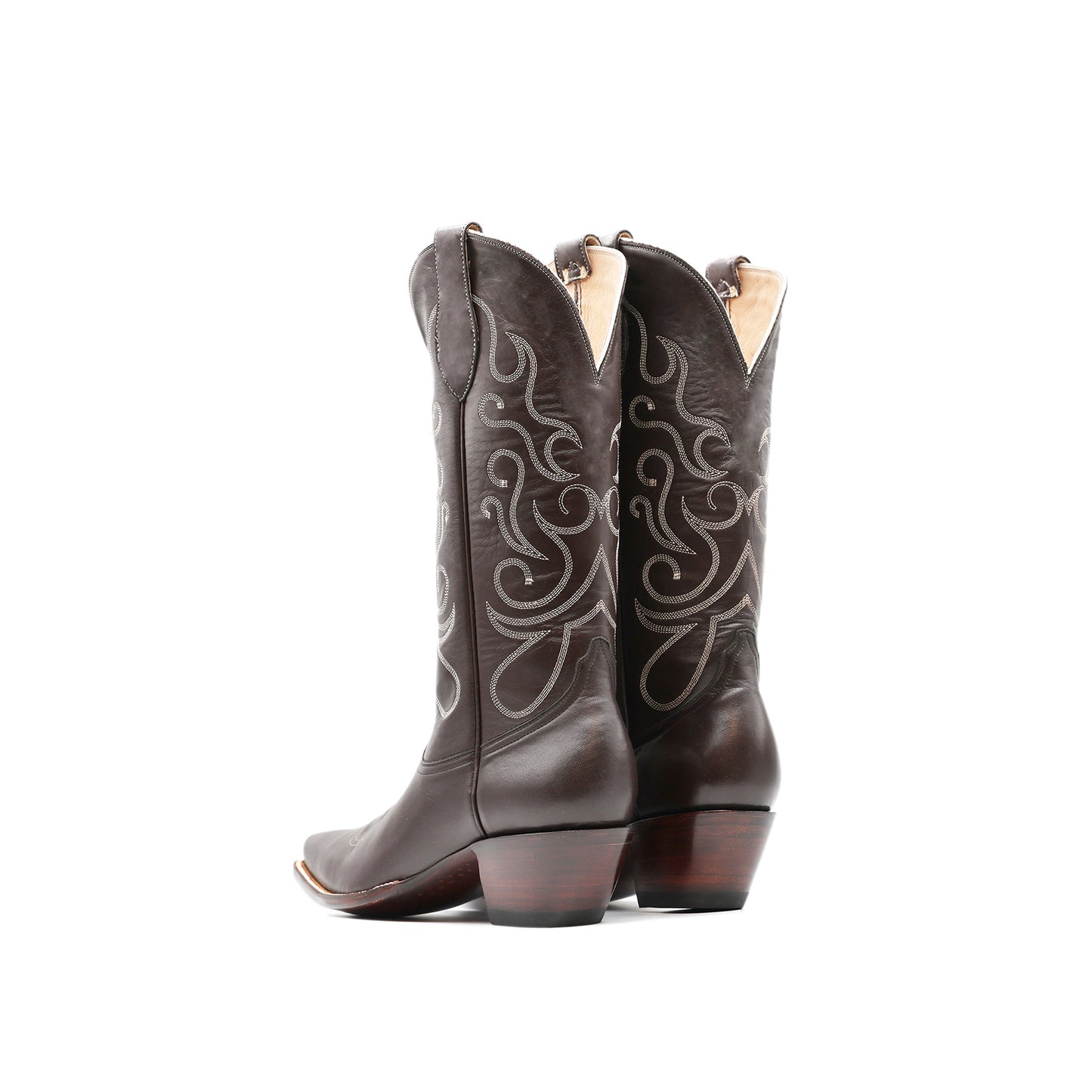 Brown Snip-Toe Curving Embroidery Mid Calf Cowgirl Boots