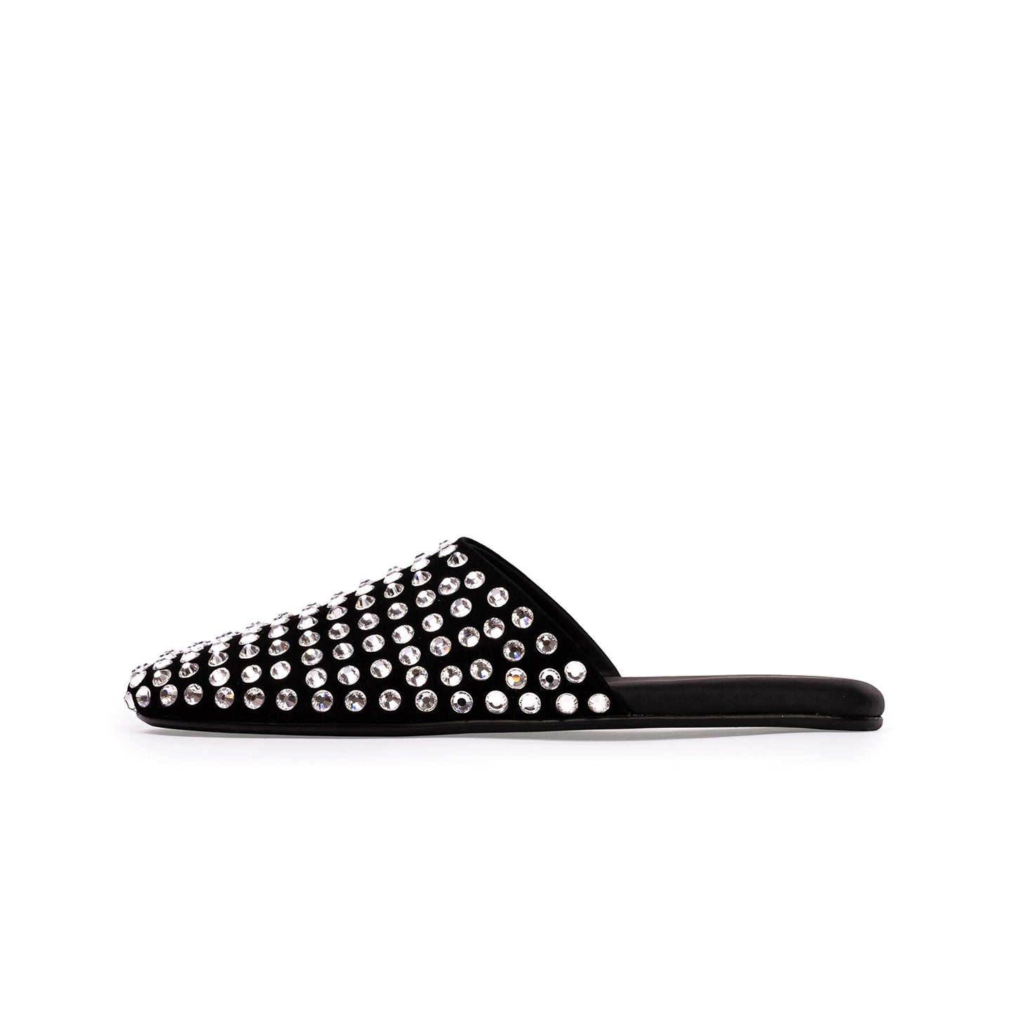 Black Faux Suede Round-Toe Embellished  Slip-on Backless Ballet Flats