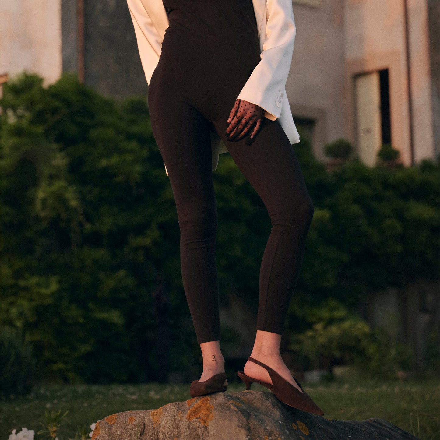 Dark Brown Faux Suede Classic Pointed-Toe Slip-On Slingback Kitten Heels