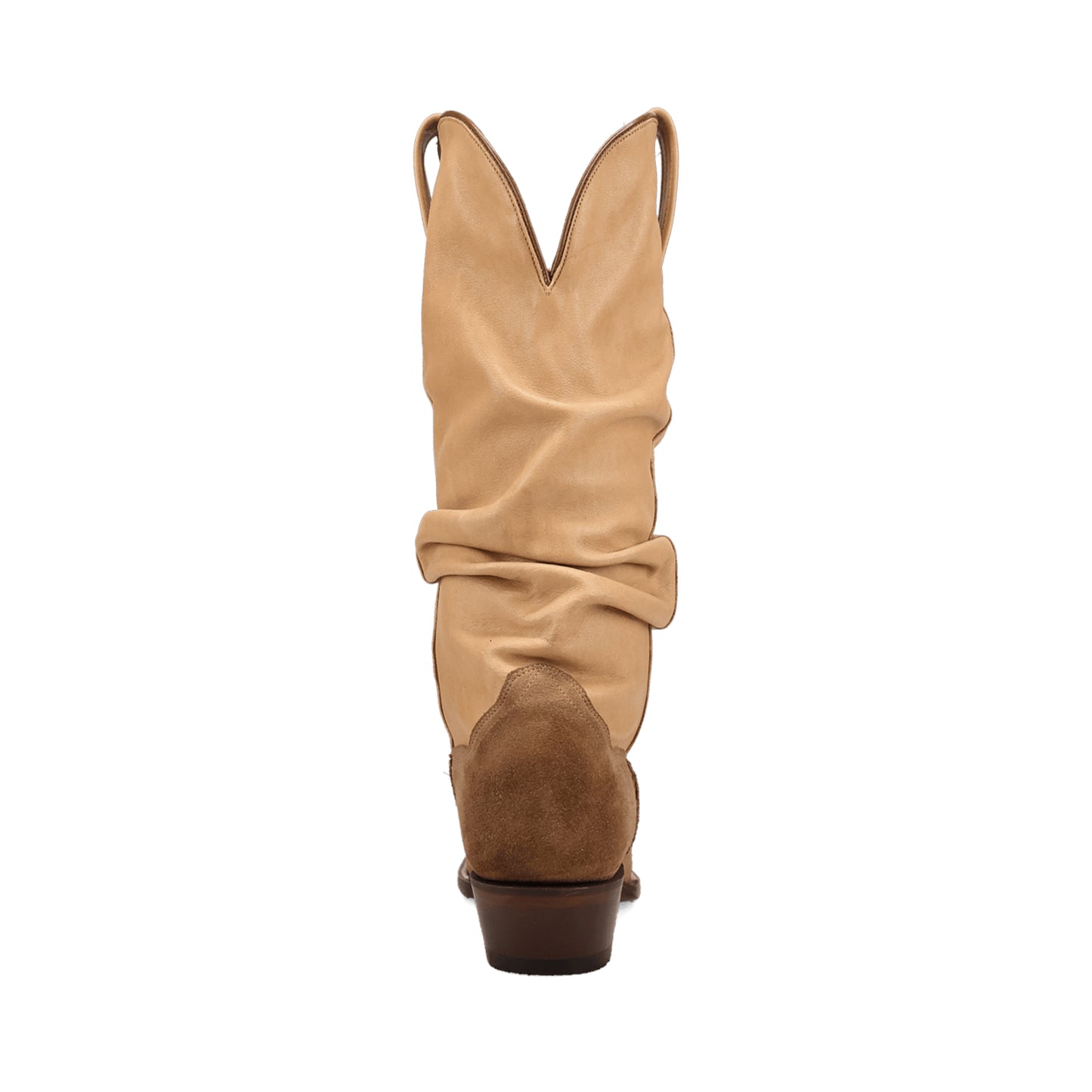 Contrast Sand Vegan Leather And Brown Faux Suede Snip-Toe Slouch Chic Mid Calf Cowgirl Boots