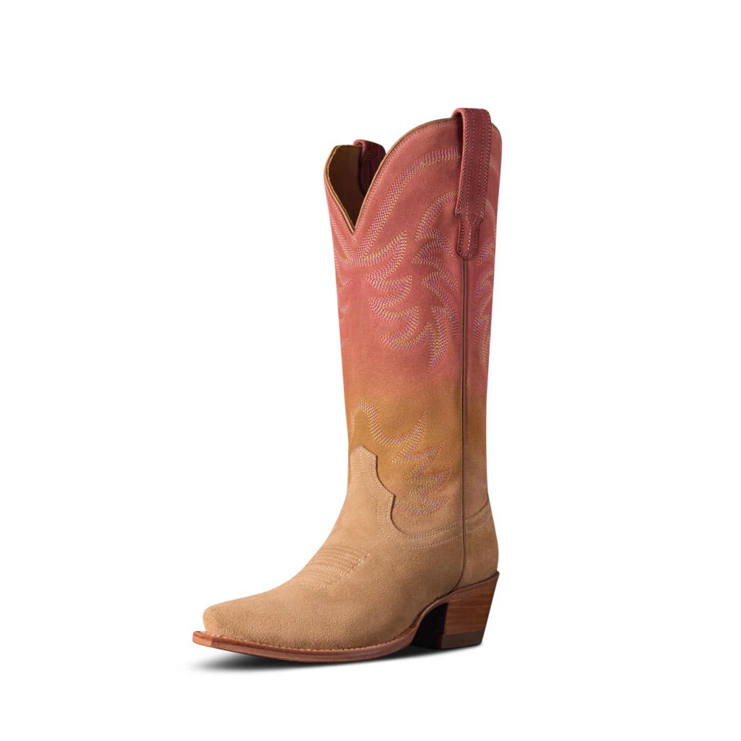 Gradient Faux Suede Snip-Toe Classic Embroidery Mid Calf Cowgirl Boots