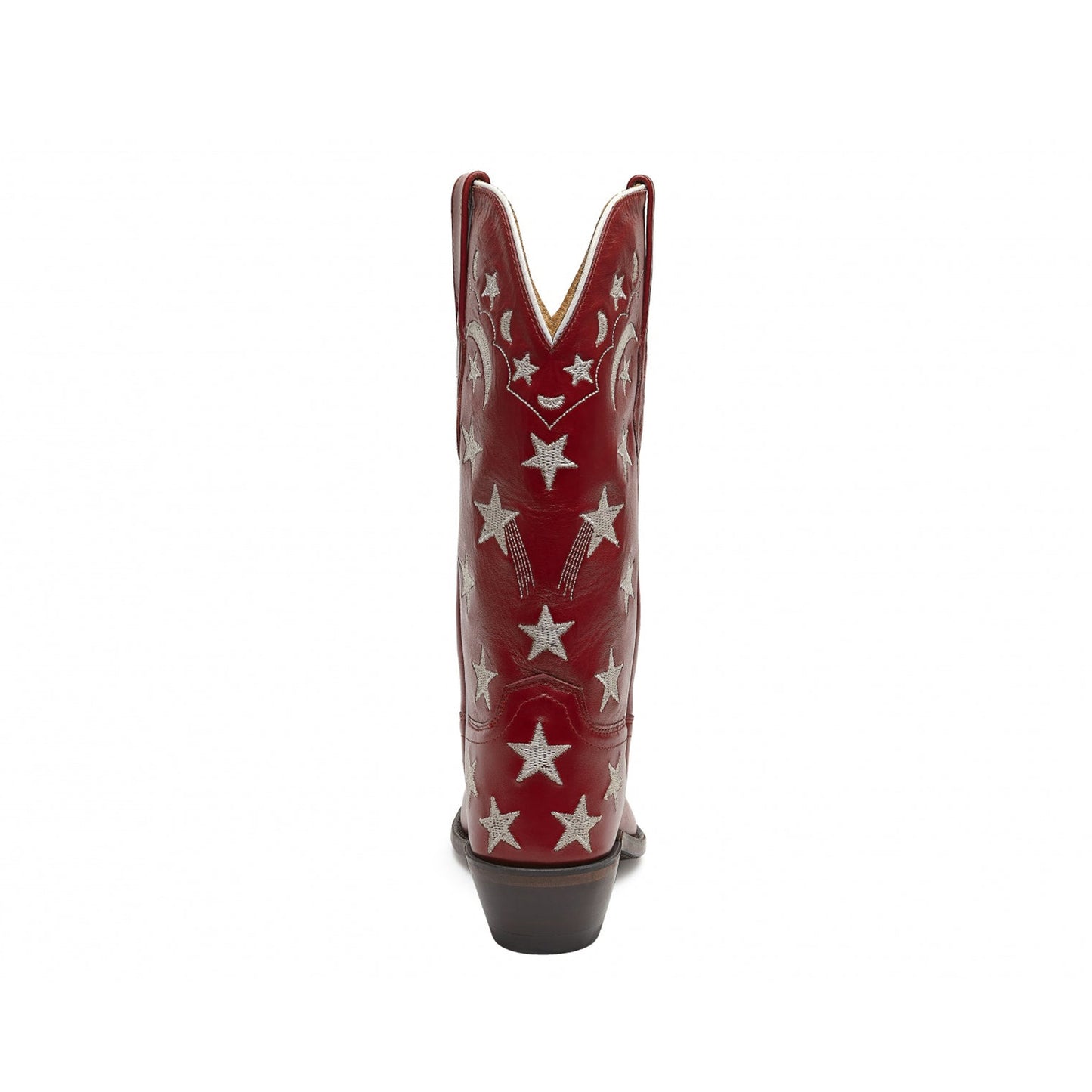 Red Snip-Toe Stars And Moons Embroidery Mid Calf Cowgirl Boots