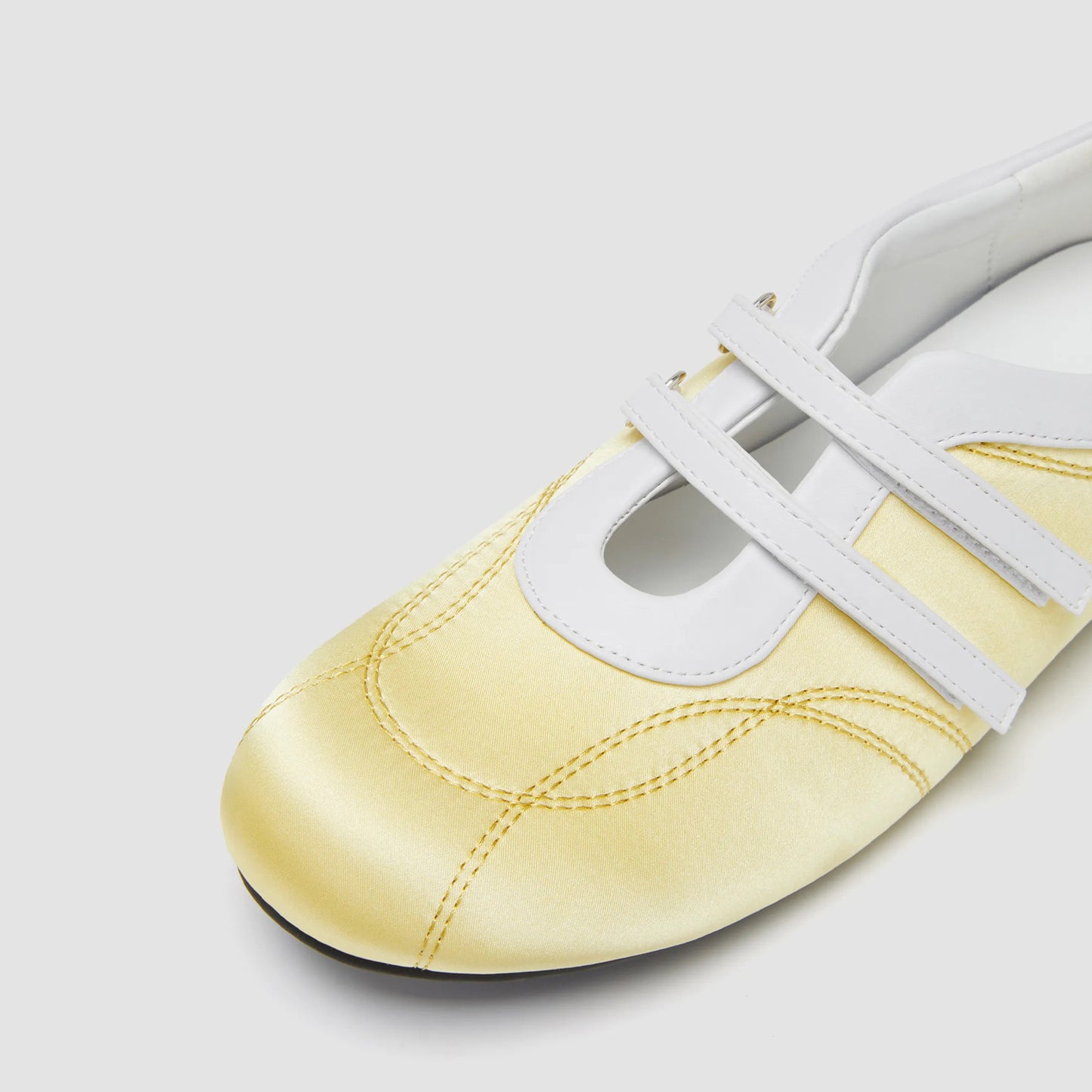 Yellow Satin And Vegan Leather Round-Toe Adjustable Strap Sneakers