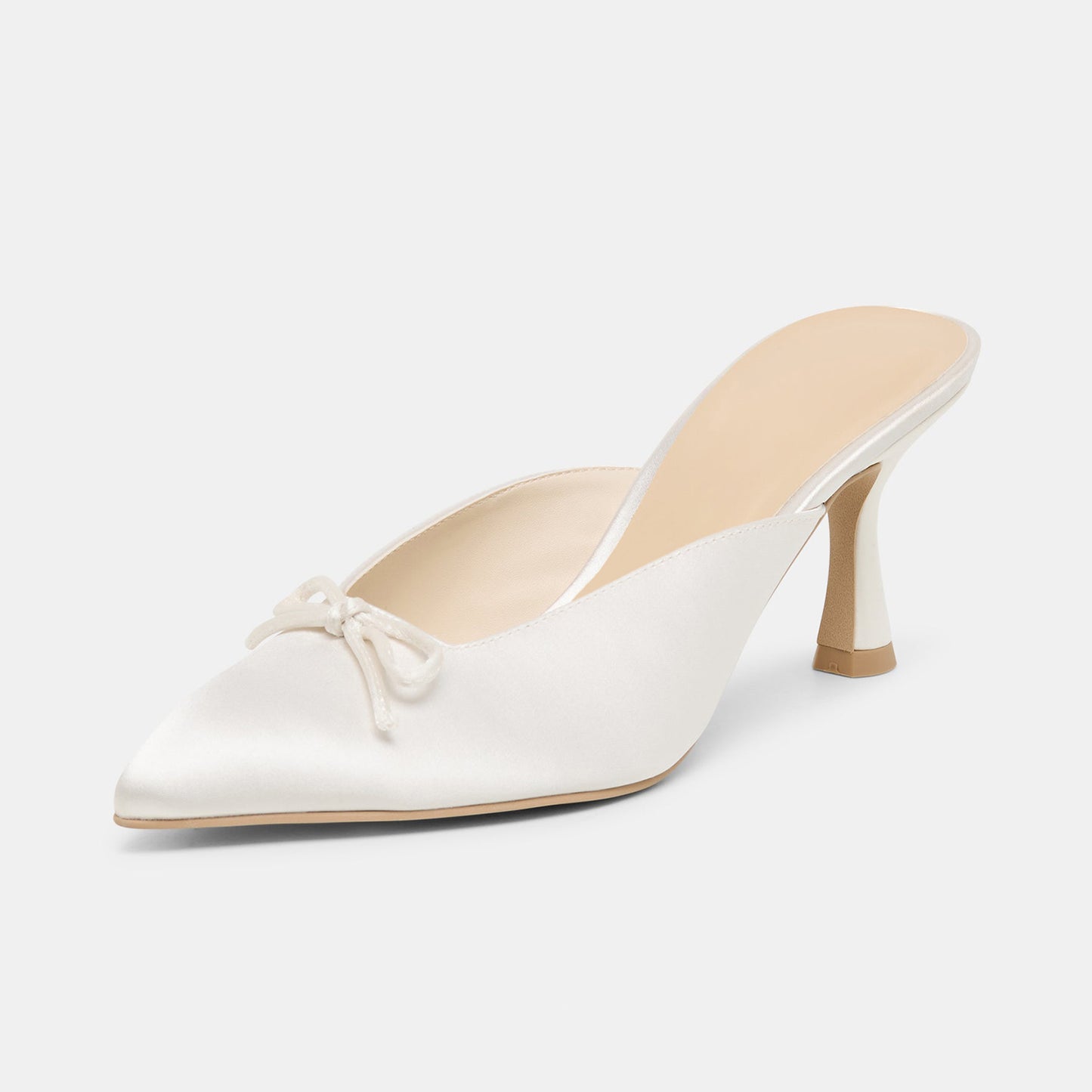 White Satin Pointed-Toe Stylish Front Bow Backless High Heels