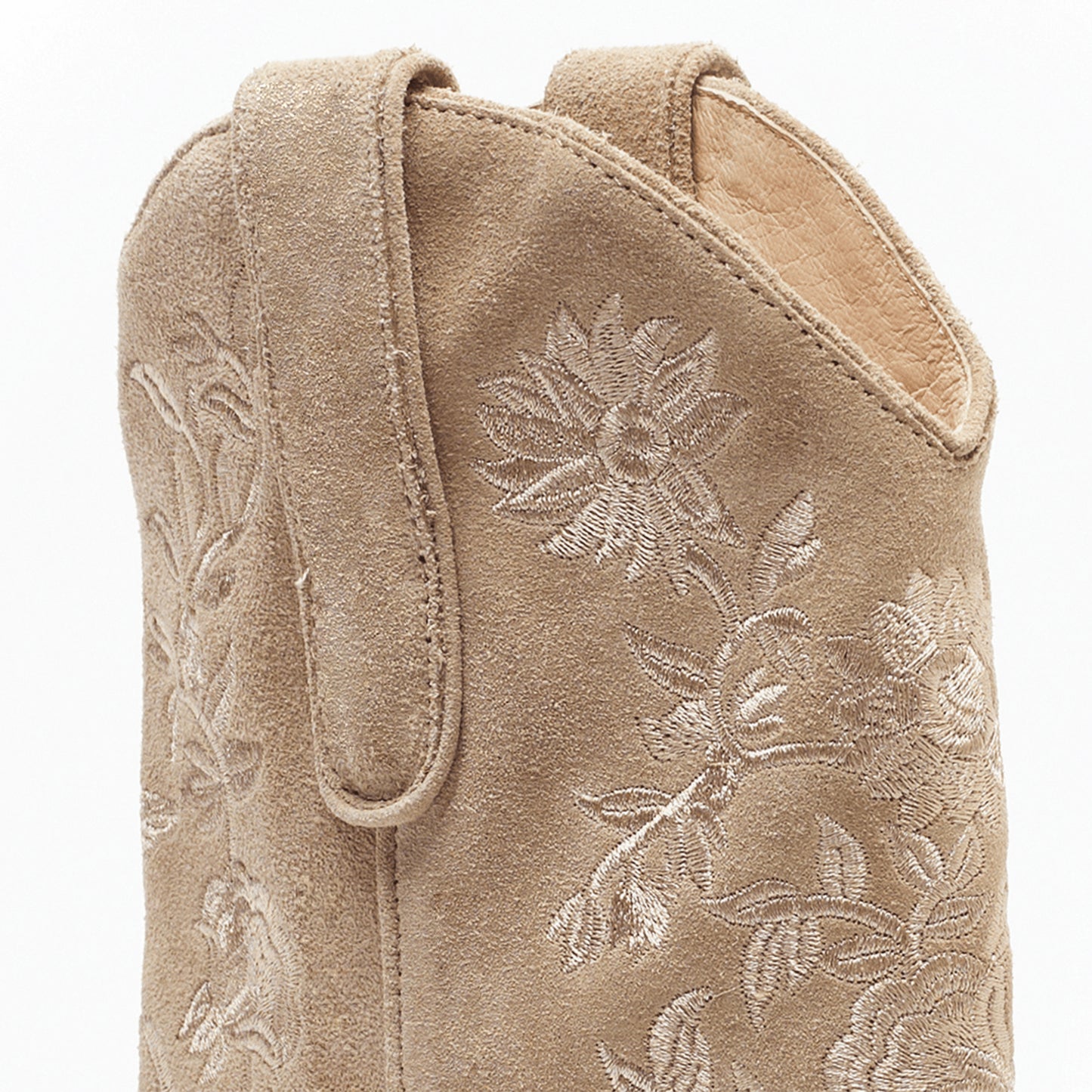 Taupe Faux Suede Round-Toe Chic Flowers Embroidery Ankle Cowgirl Boots
