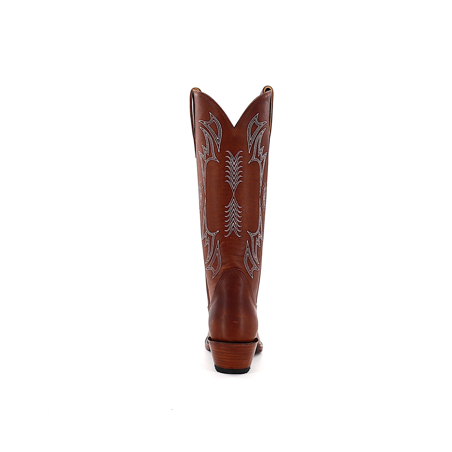 Cognac Round-Toe Embroidery Mid Calf Cowgirl Boots