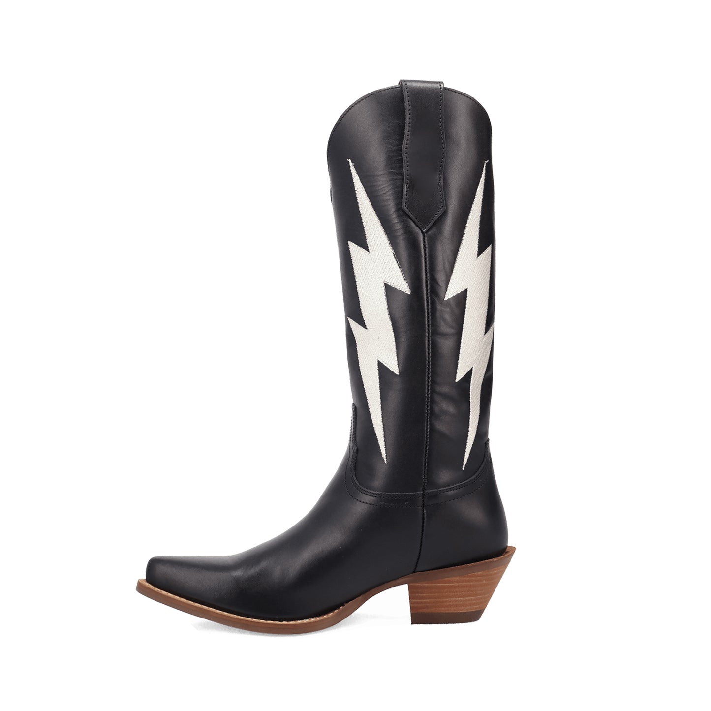 Black Snip-Toe Lightning Embroidery Mid Calf Classic Cowgirl Boots