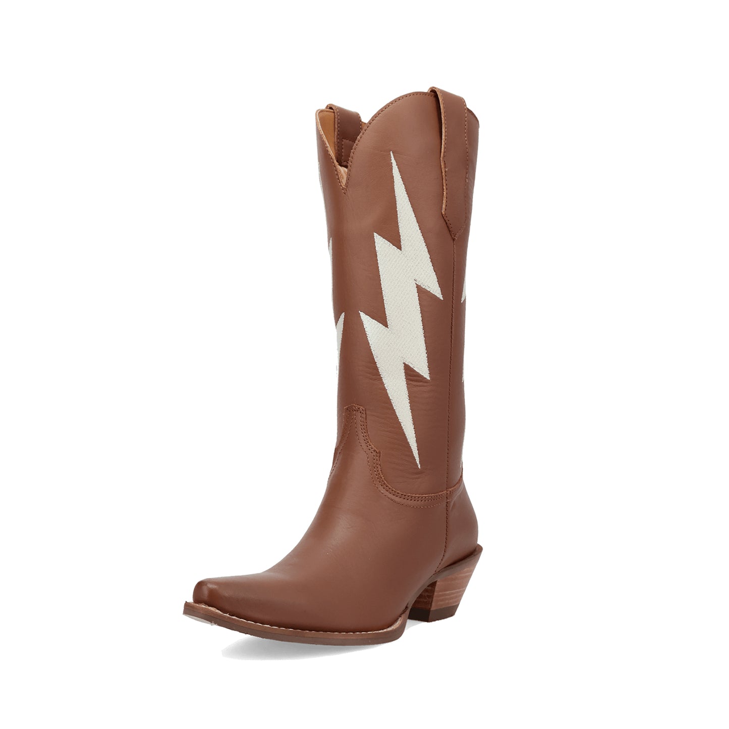 Brown Snip-Toe Lightning Embroidery Mid Calf Classic Cowgirl Boots