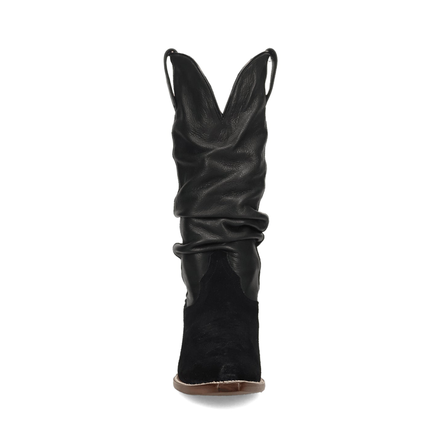 Black Contrast Vegan Leather And Faux Suede Snip-Toe Slouch Chic Mid Calf Cowgirl Boots