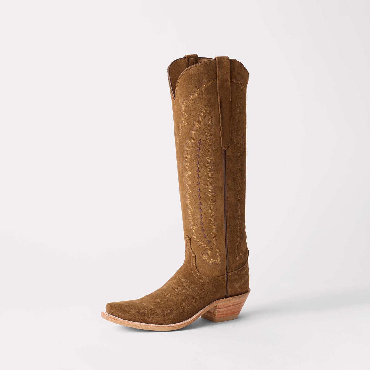 Coffee Faux Suede Snip-Toe Western Embroidery Wide Calf Knee High Chic Cowgirl Boots