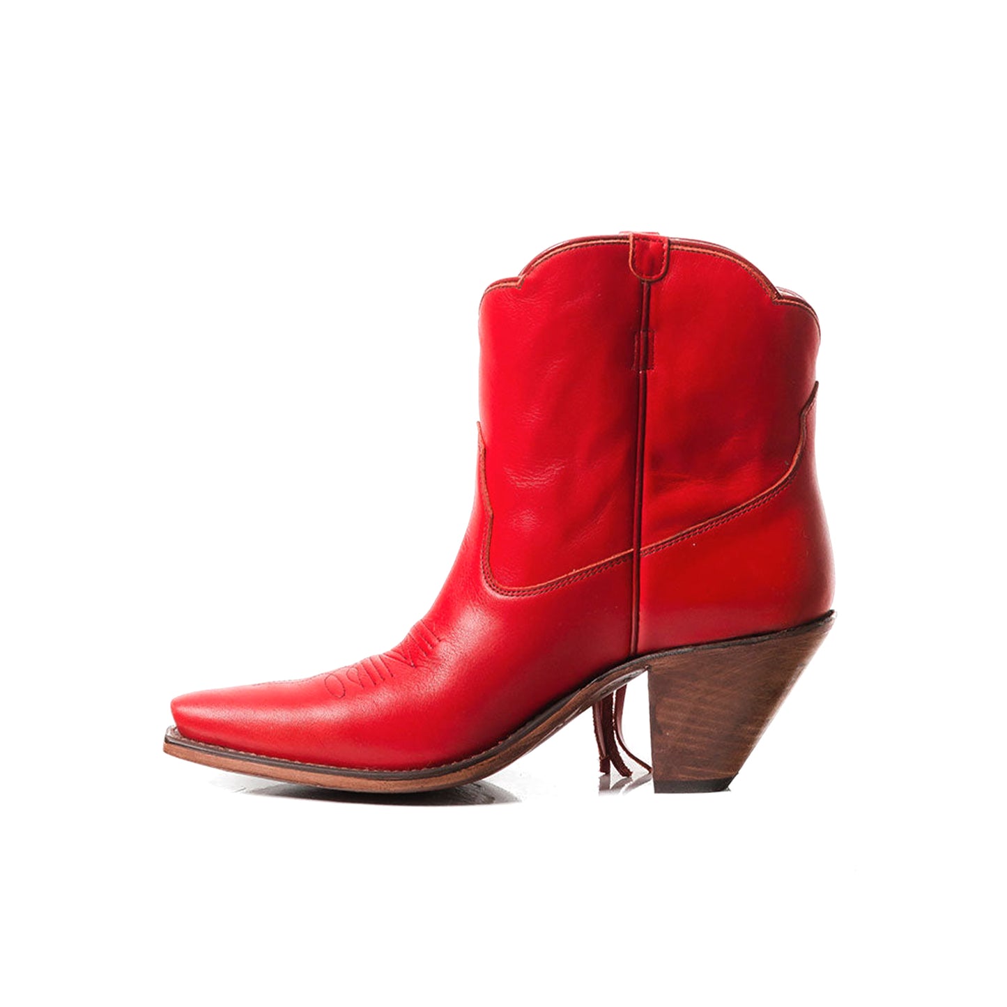 Red Snip-Toe Side Fringe Ankle Cowgirl Boots