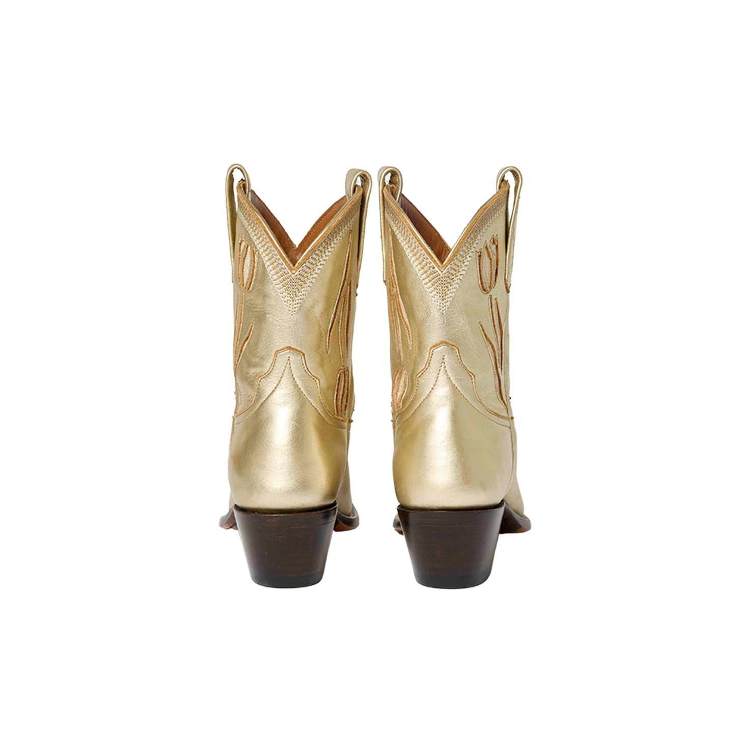 Metallic Gold Snip-Toe Tulip Inlay Ankle Cowgirl Boots