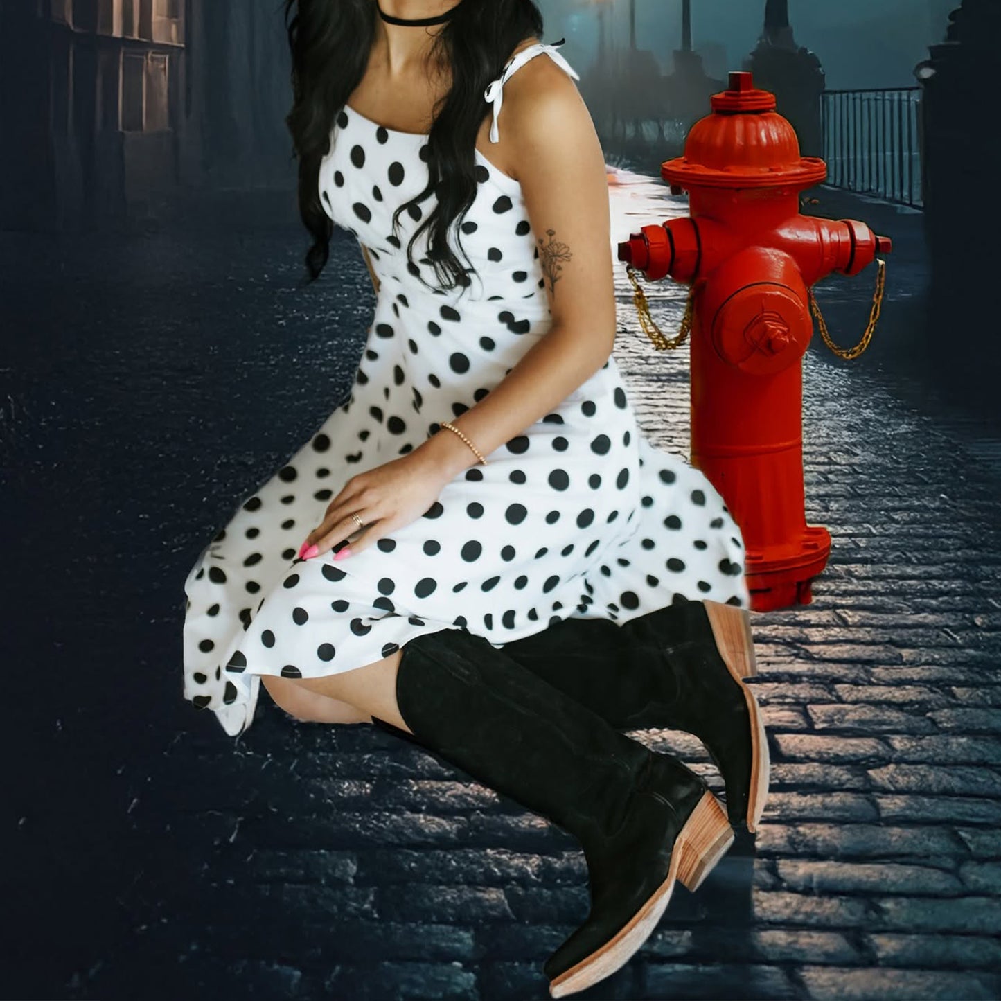 Black Faux Suede Snip-Toe Classic Simple Mid Calf Cowgirl Boots