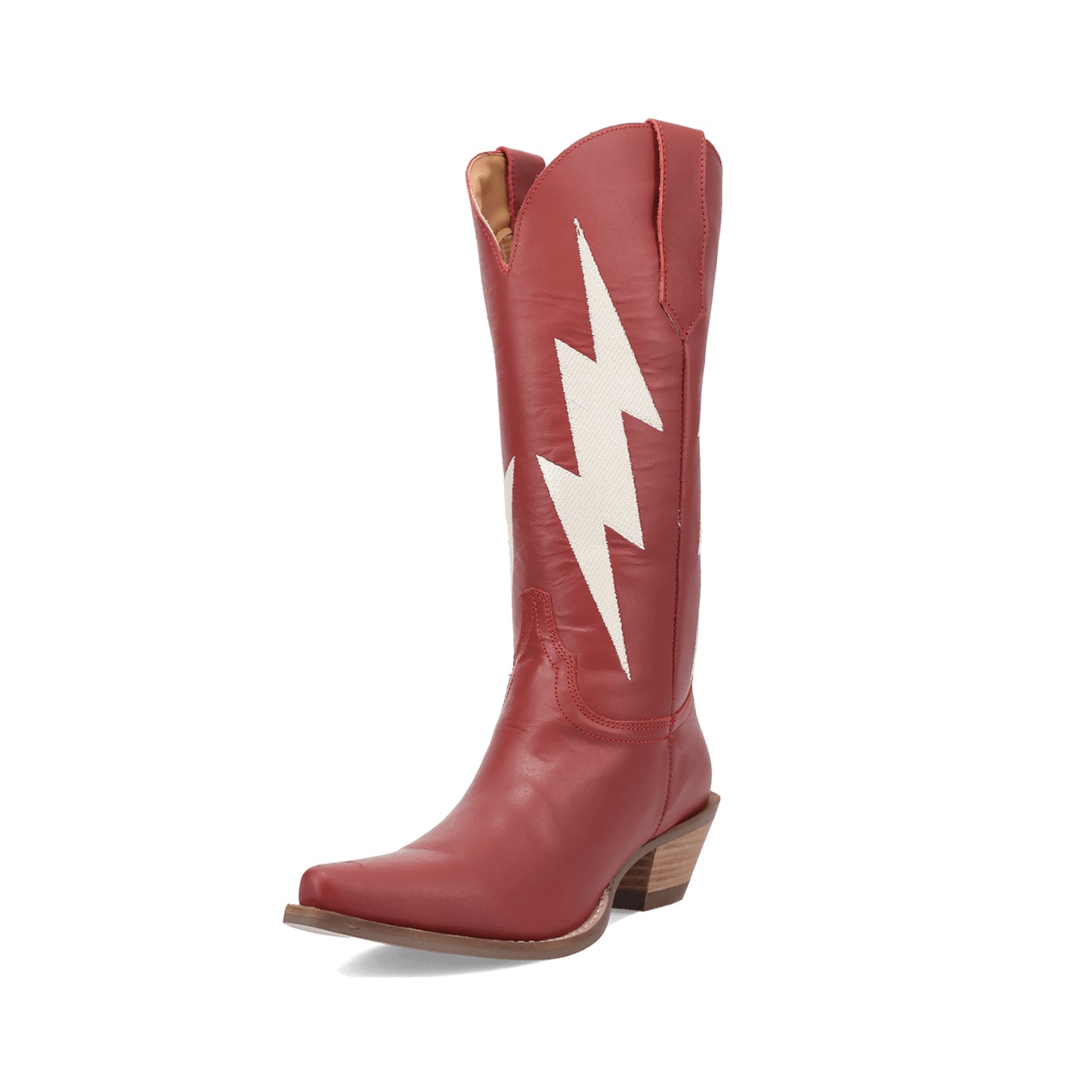 Red Snip-Toe Lightning Embroidery Mid Calf Classic Cowgirl Boots