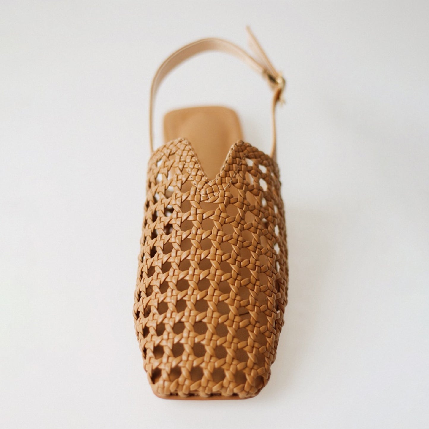 Ochre Woven Vegan Leather Square-Toe Buckle Slingback Flats