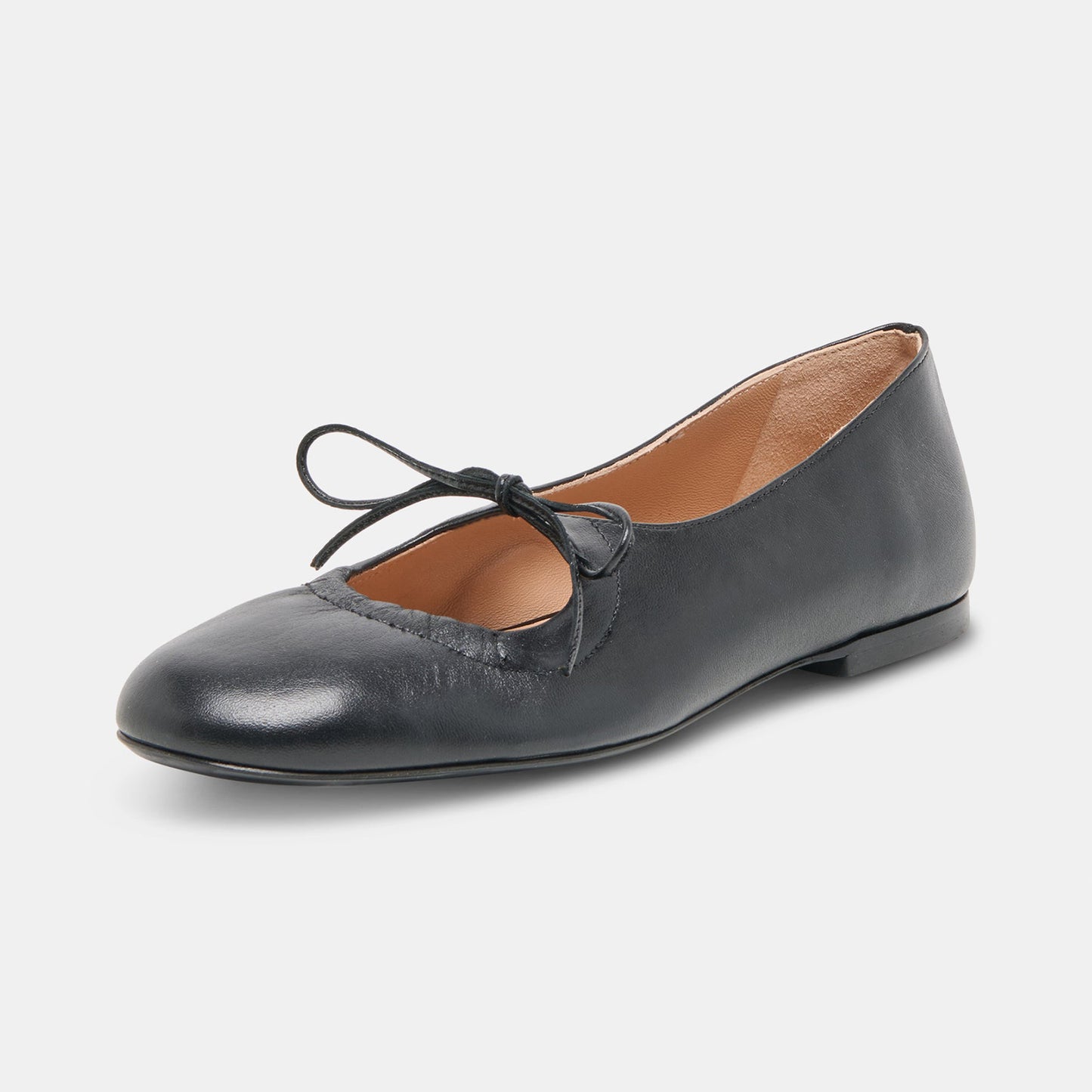 Black Round-Toe Middle Strap Slip-On Ballet Flats