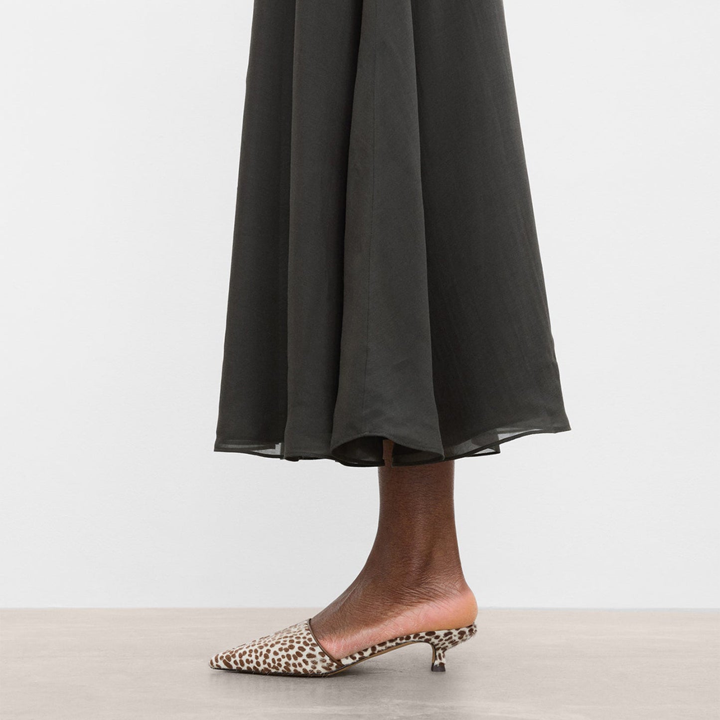 Cow Print Pointed-Toe Slip-On Backless Kitten Heels