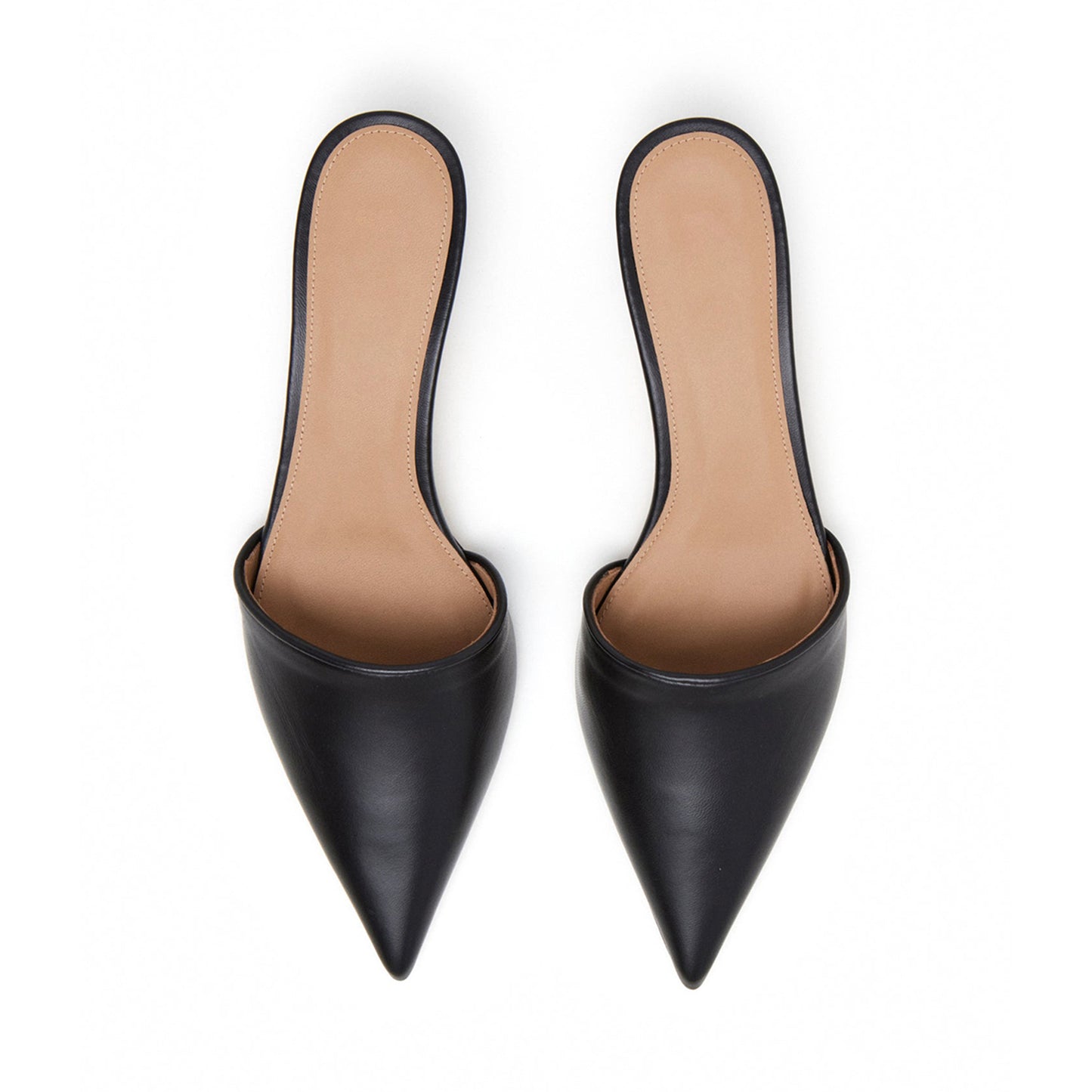 Black Pointed-Toe Slip-On Backless Kitten Heels