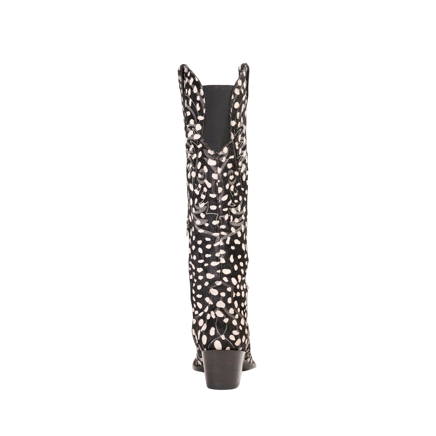 Cow Pattern Almond-Toe Embroidery Half-Zip Knee High Cowgirl Boots