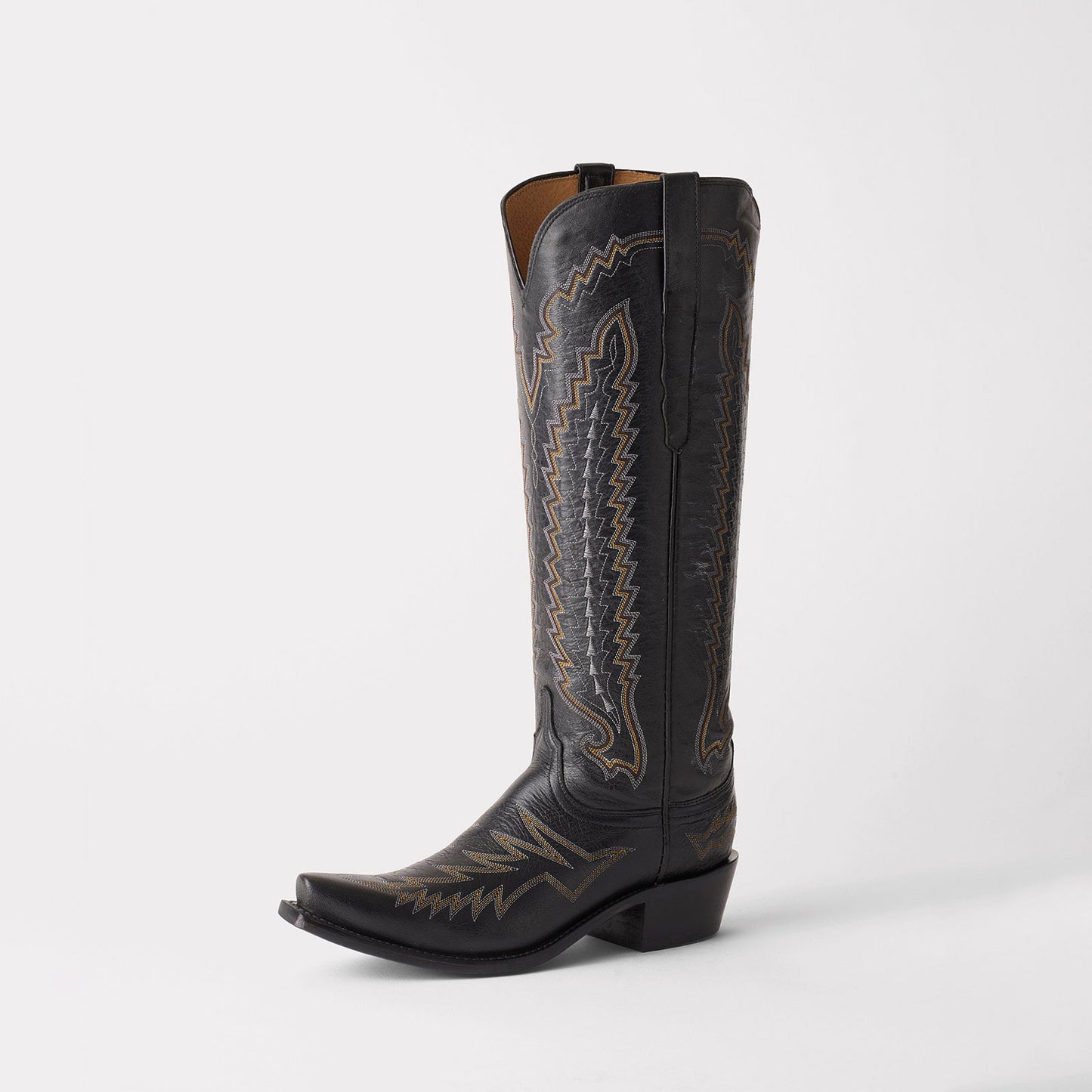 Black Snip-Toe Western Embroidery Wide Calf Chic Knee High Cowgirl Boots