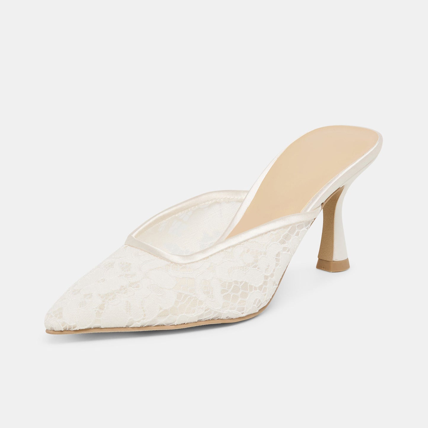 White Lace Mesh Pointed-Toe Stylish Front Bow Backless High Heels