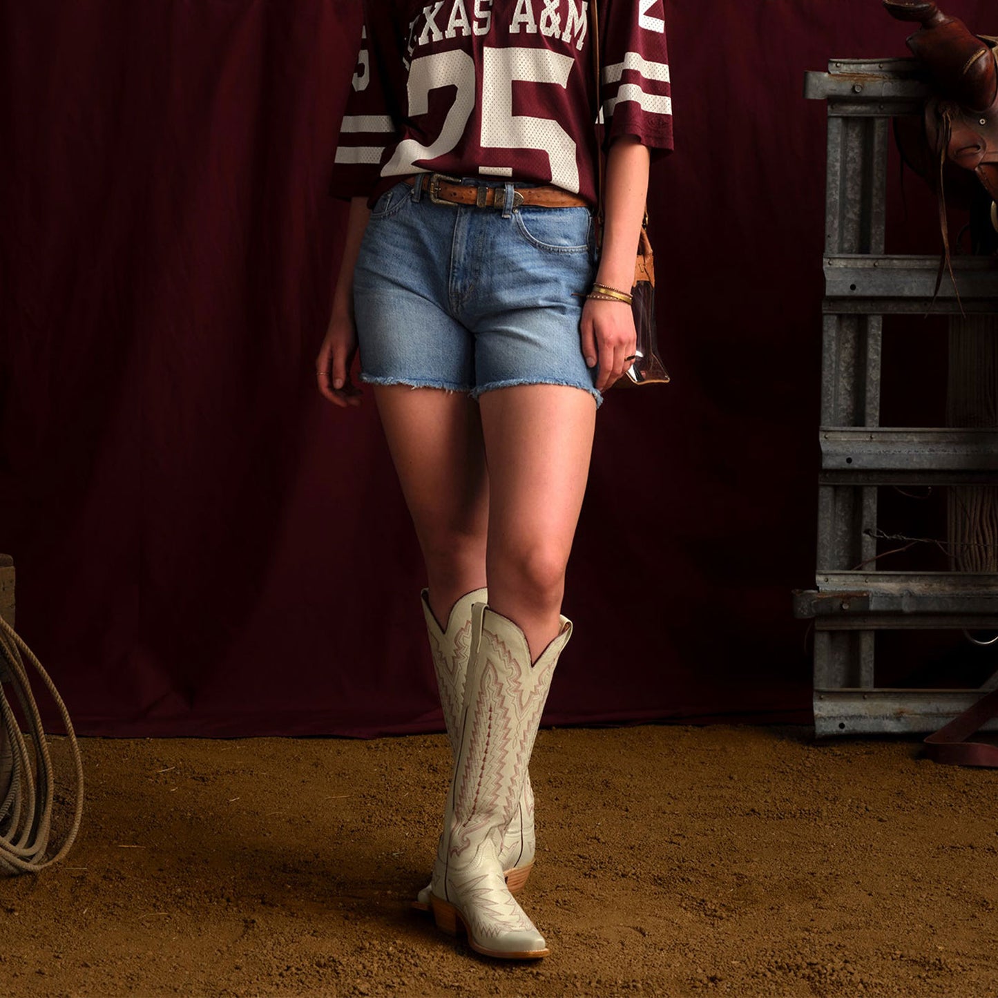Cream Snip-Toe Western Embroidery Wide Calf Chic Knee High Cowgirl Boots