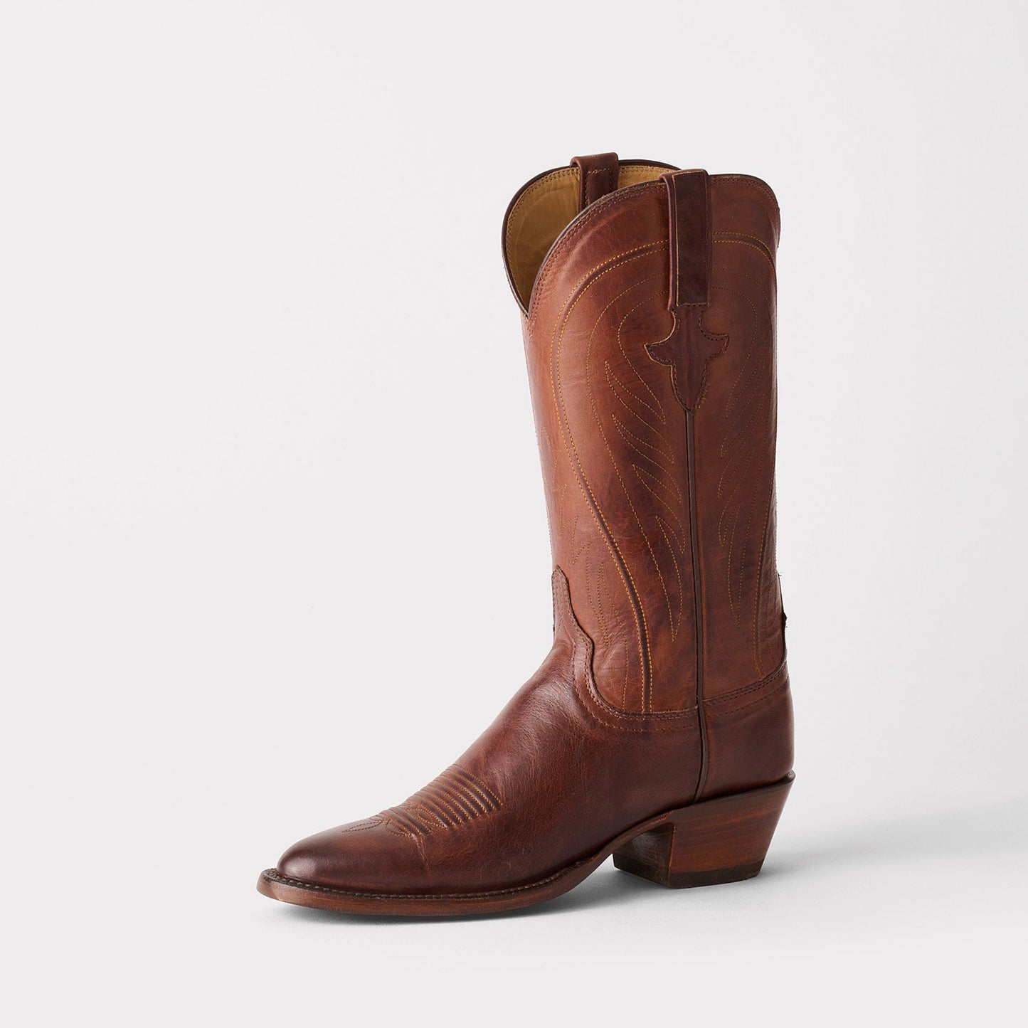 Tan Round-Toe Simple Mid Calf Chic Classic Cowgirl Boots