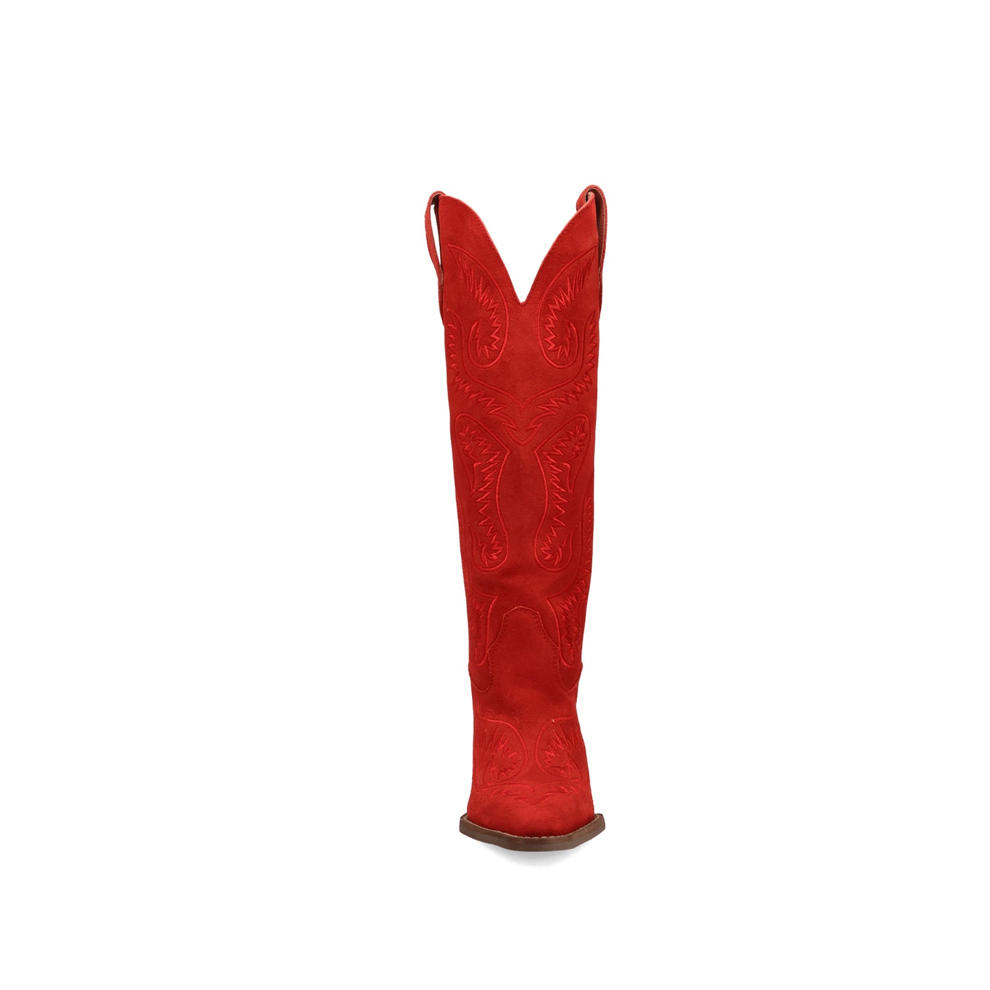 Red Faux Suede Snip-Toe Lively Embroidery Wide Calf Knee High Cowgirl Boots