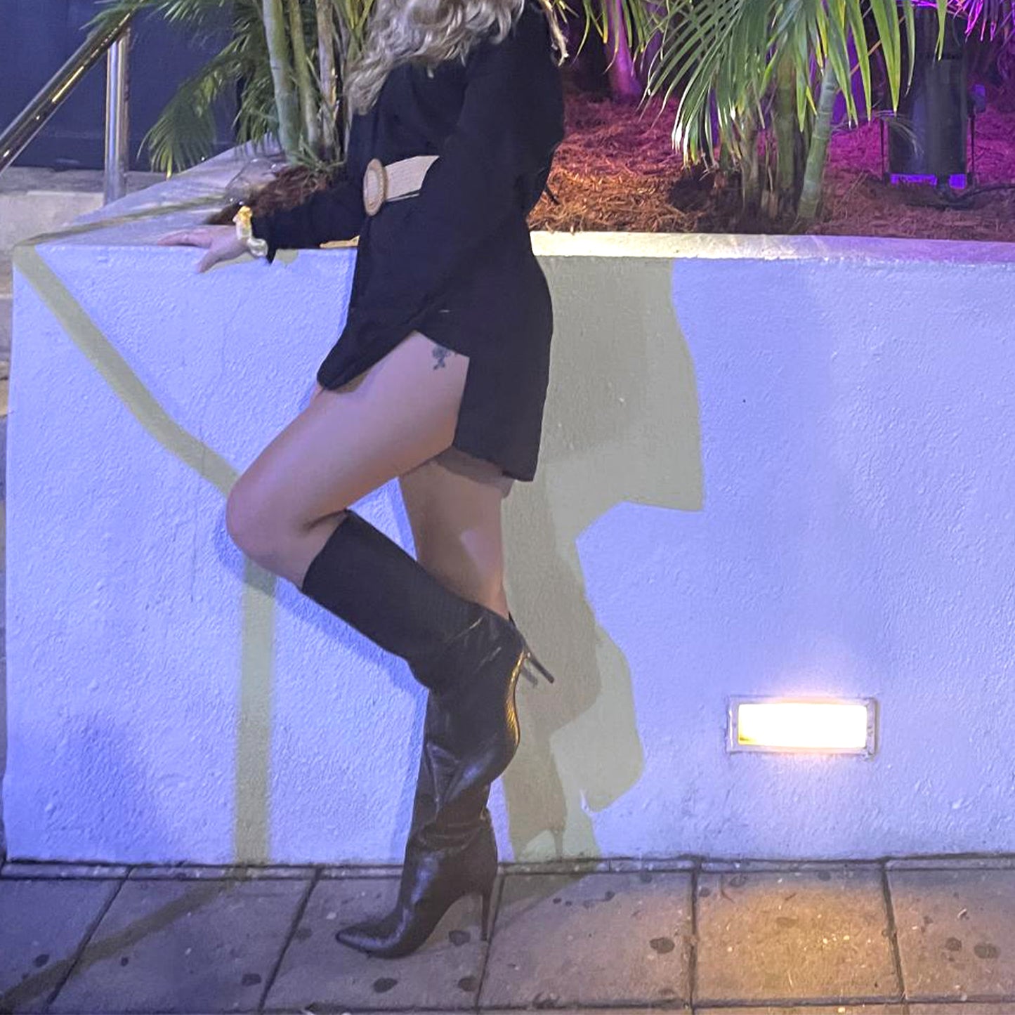 Black Crocodile Print Pointed-Toe Simple Wide Calf Knee High Stiletto Boots