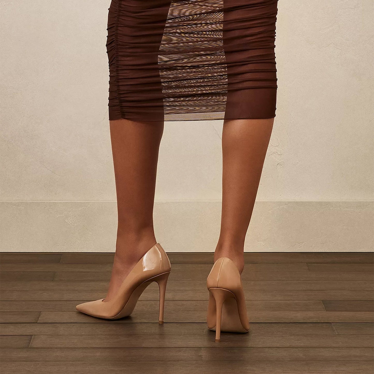 Patent Beige Pointed-Toe Slip-On High Heels