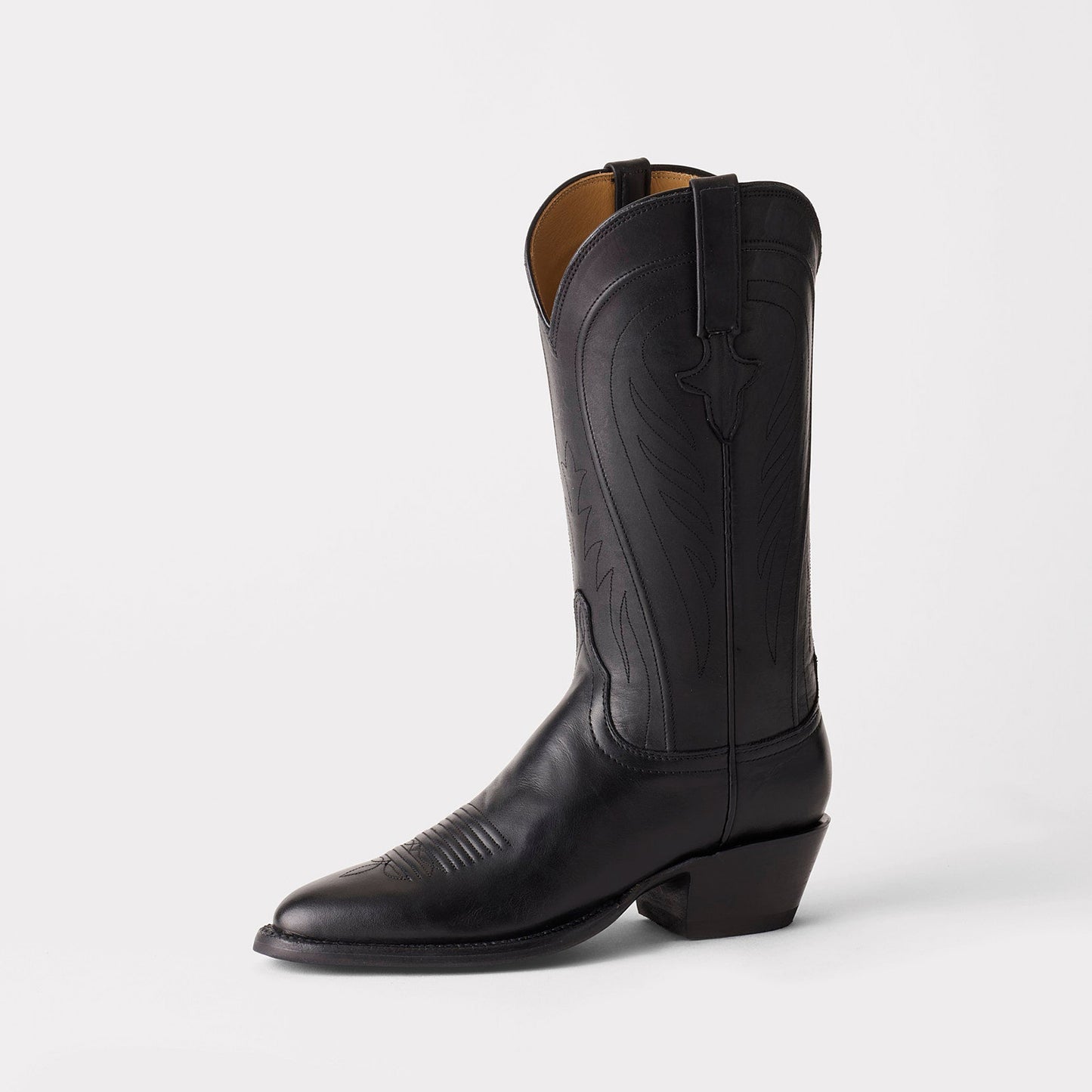 Black Round-Toe Simple Mid Calf Chic Classic Cowgirl Boots
