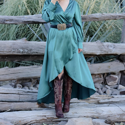 Brandy Snip-Toe Classic Embroidery Wide Calf Knee High Tall Cowgirl Boots