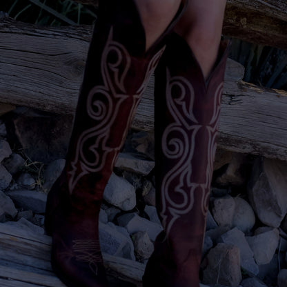 Brandy Snip-Toe Classic Embroidery Wide Calf Knee High Tall Cowgirl Boots